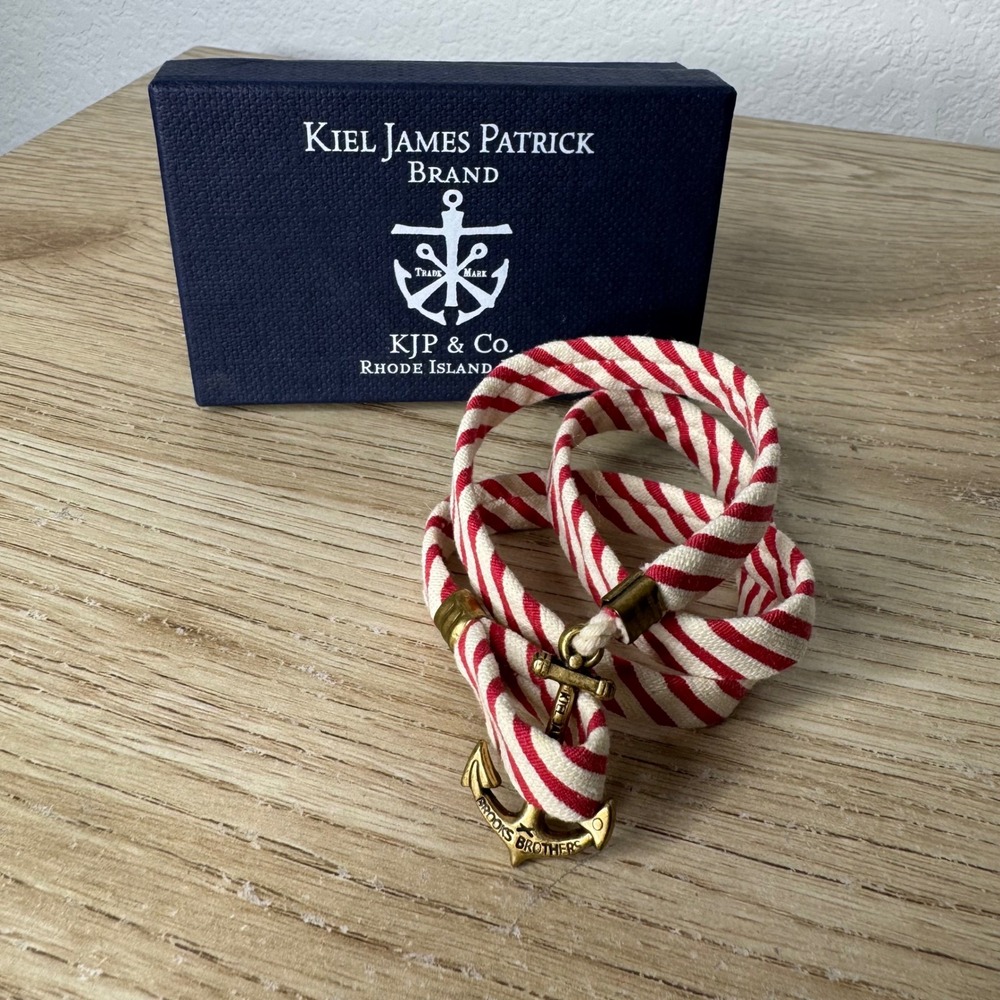 Kiel James Patrick x Brooks Brothers Wrap Bracelet Red and Cream Diagonal Stripe